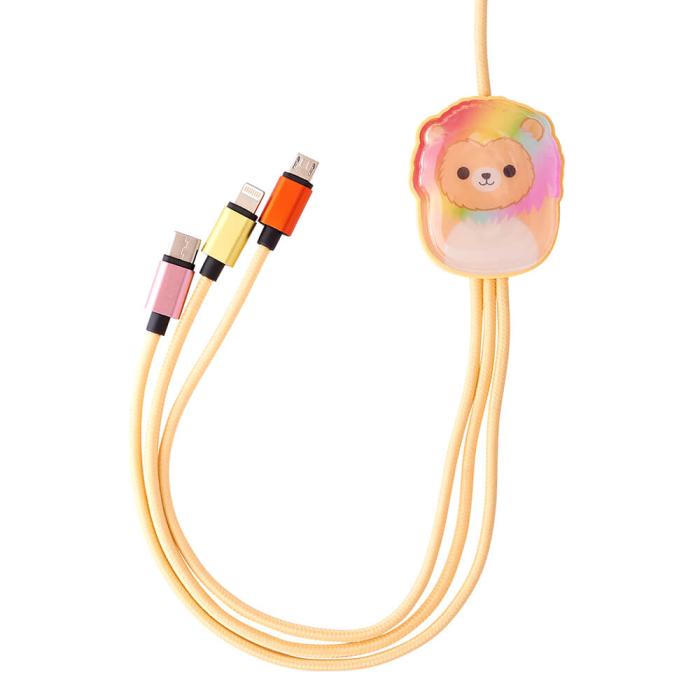 Bild 3, Squishmallows Laddningskabel 1,2m 3in1 USB-C/Micro/Lightning Leonard