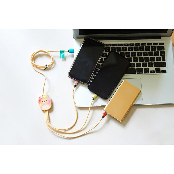 Bild 4, Squishmallows Laddningskabel 1,2m 3in1 USB-C/Micro/Lightning Leonard