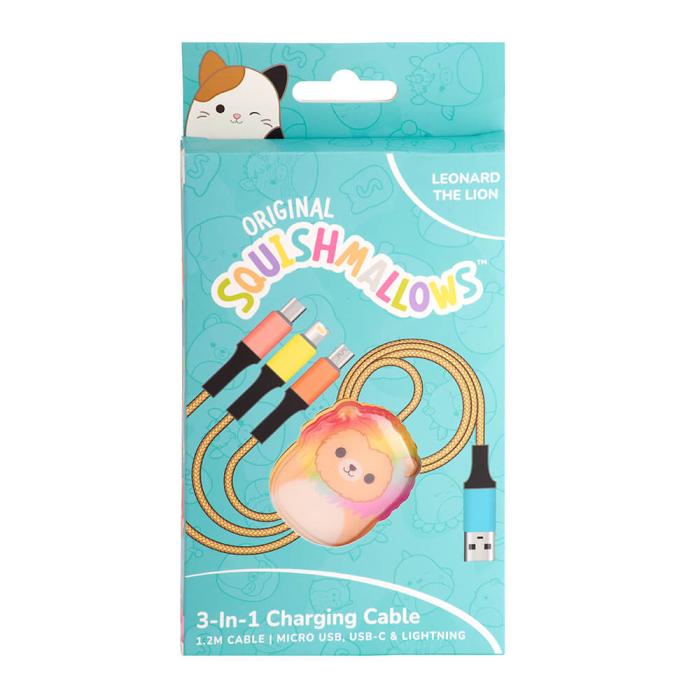 Bild 6, Squishmallows Laddningskabel 1,2m 3in1 USB-C/Micro/Lightning Leonard