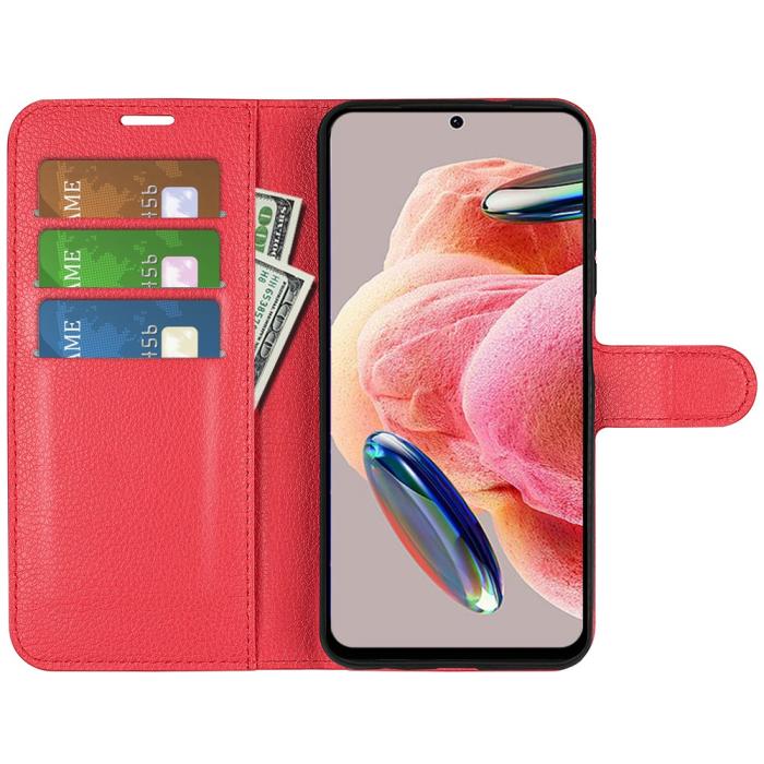 Bild 2, Xiaomi Redmi Note 12 4G Fodral Litchi Läder Röd