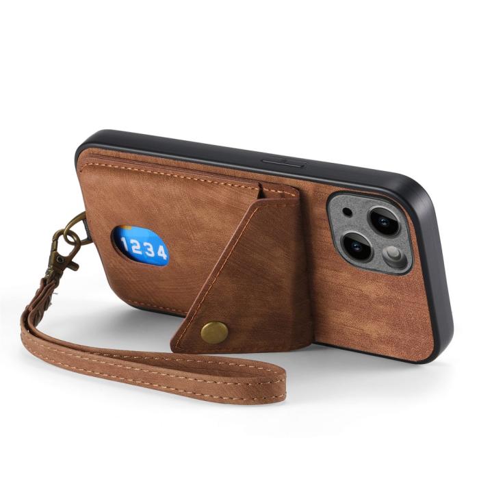 Bild 3, iPhone 15 Plus Skal Retro Läder Med Kortfack Brun