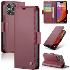 CASEME iPhone 16 Pro Max Fodral L&auml;der RFID R&ouml;d