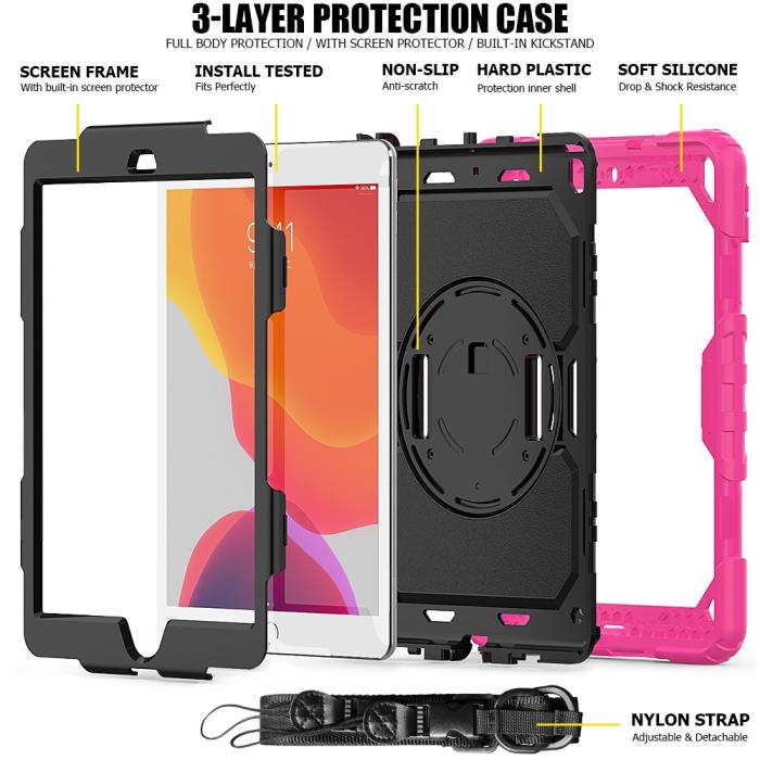 Bild 4, iPad 10.2 2019/2020/2021 Skal 360° Kickstand Med Strap