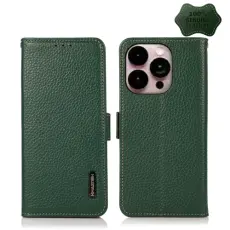 KHAZNEH iPhone 14 Pro Max Fodral &Auml;kta L&auml;der RFID Gr&ouml;n