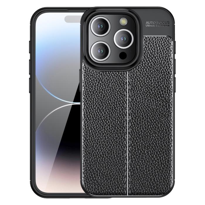 Bild 1, iPhone 15 Pro Skal Litchi Textur Svart