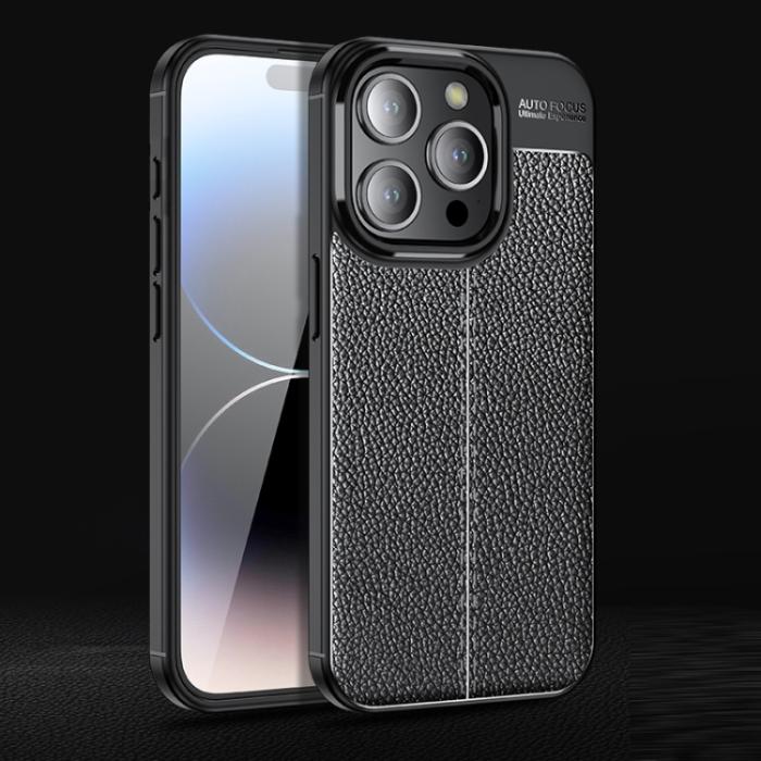 Bild 2, iPhone 15 Pro Skal Litchi Textur Svart