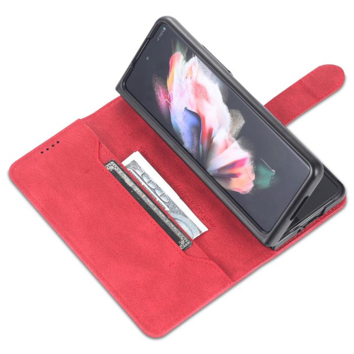 Bild 5, AZNS Galaxy Z Fold 5 Fodral Läder Röd