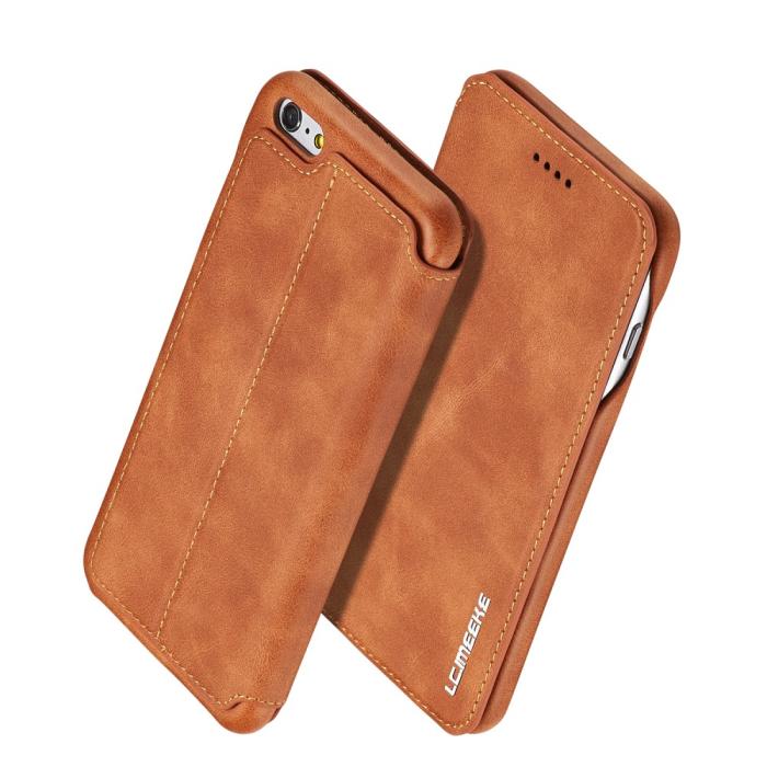 Bild 1, iPhone 6/6S Plus - LC.IMEEKE Retro Läder Fodral - Brun