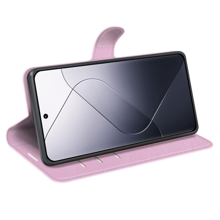 Bild 3, Xiaomi 14 Fodral Litchi Läder Ljus Rosa