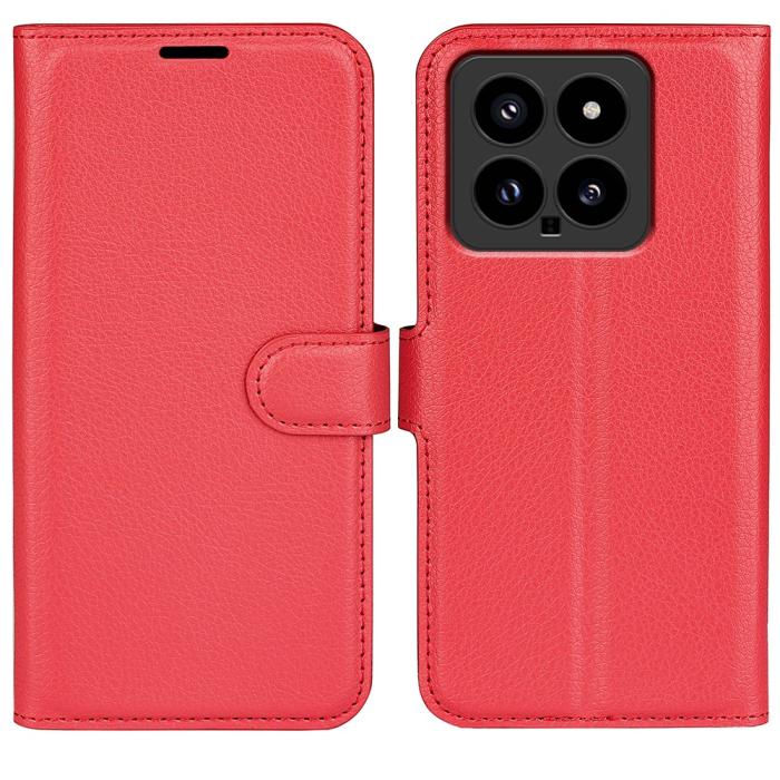 Bild 1, Xiaomi 14 Fodral Litchi Läder Röd