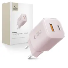 Tech-Protect 33W V&auml;ggladdare PD QC USB-C / USB-A Baby Pink