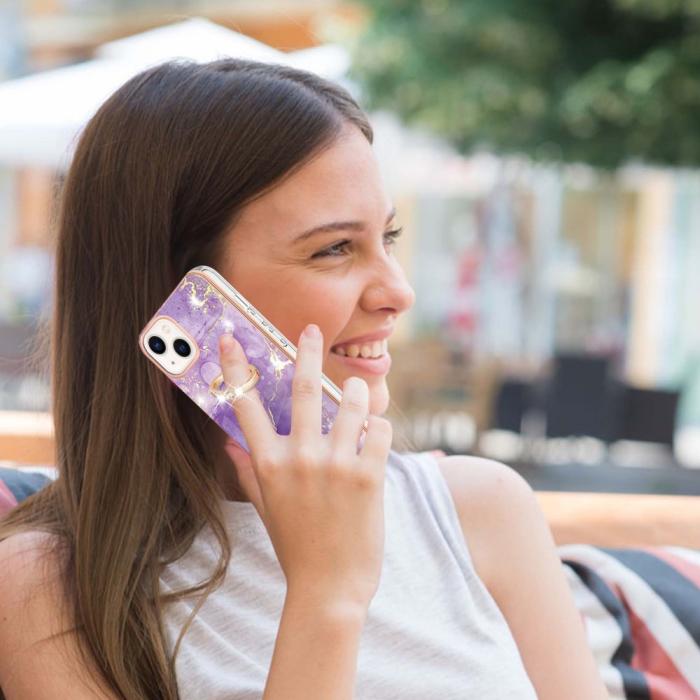 Bild 4, iPhone 15 Skal Ring Marmor Lila