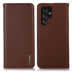 KHAZNEH Galaxy S24 Ultra Fodral Flip RFID Äkta Läder Brun