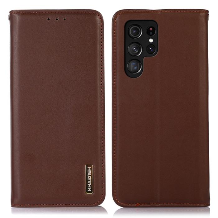 Bild 1, KHAZNEH Galaxy S24 Ultra Fodral Flip RFID Äkta Läder Brun