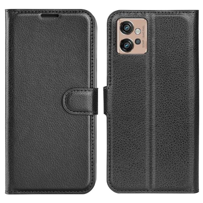 Bild 1, Motorola Moto G32 Fodral Litchi Läder Svart