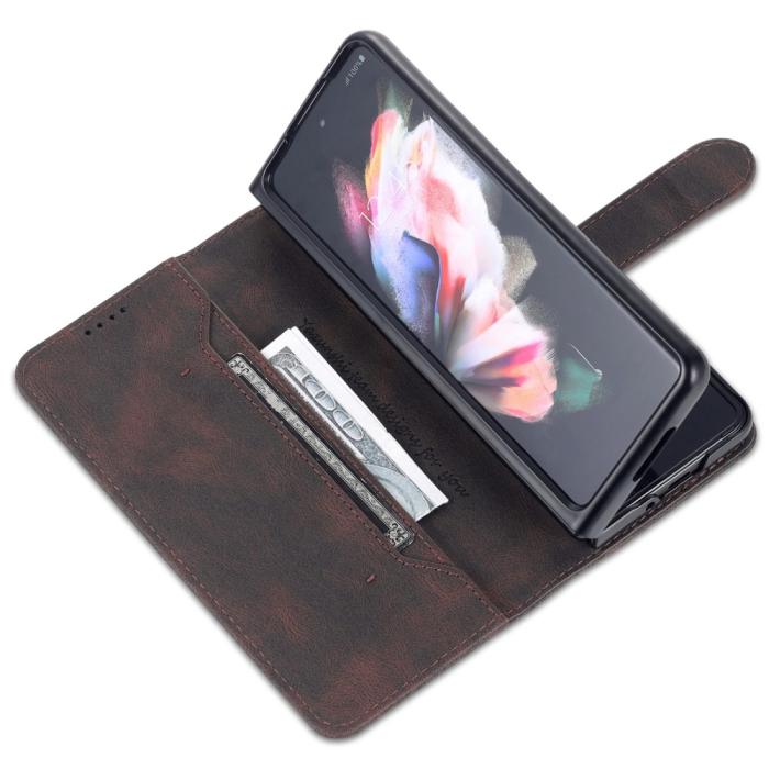 Bild 5, AZNS Galaxy Z Fold 5 Fodral Läder Brun