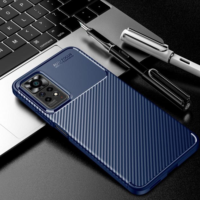 Bild 3, Xiaomi Redmi Note 11 Pro 5G Skal Kolfiber Textur Blå