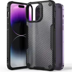 iPhone 16 Pro Skal Kolfiber Textur Transparent / Svart