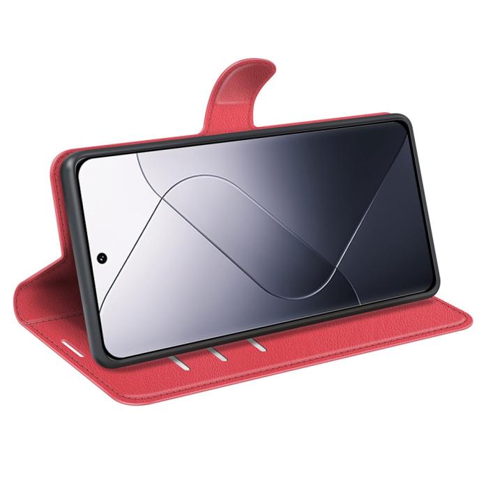Bild 3, Xiaomi 14 Fodral Litchi Läder Röd