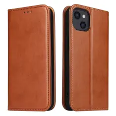 iPhone 14 Plus Flip Fodral Äkta Läder Brun