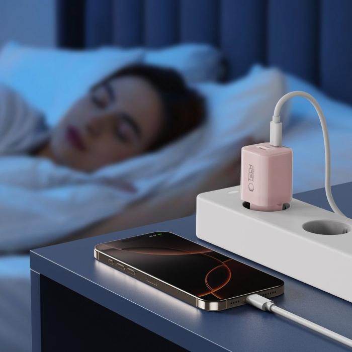Bild 6, Tech-Protect 33W Väggladdare PD QC USB-C / USB-A Baby Pink
