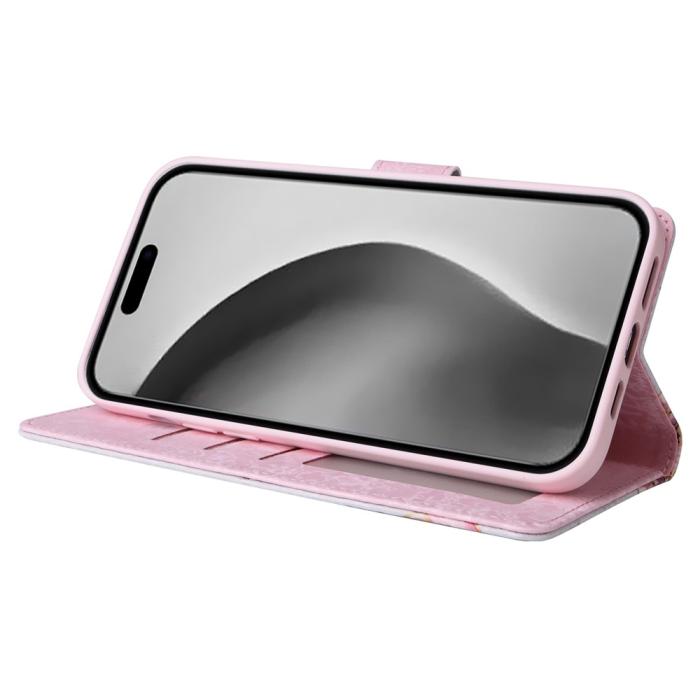Bild 3, iPhone 16 Pro Max Fodral RFID Läder Rosa Blommor