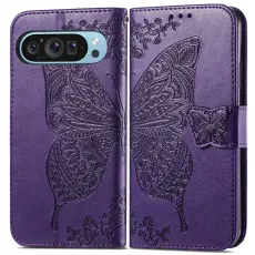 Google Pixel 10/10 Pro / 9/9 Pro Fodral Med Fj&auml;ril Tryck Lila