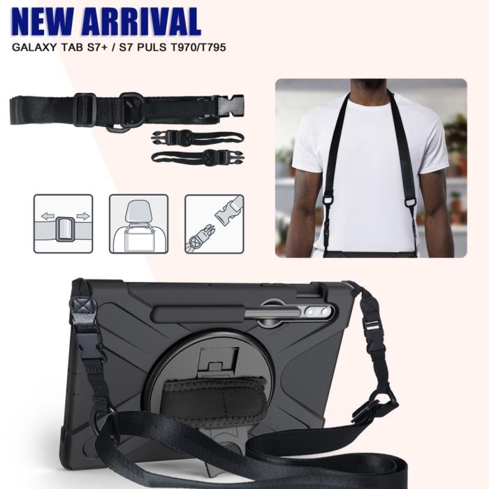 Bild 3, Galaxy Tab S8 / Tab S7 Skal 360° Hybrid Kickstand Med Strap