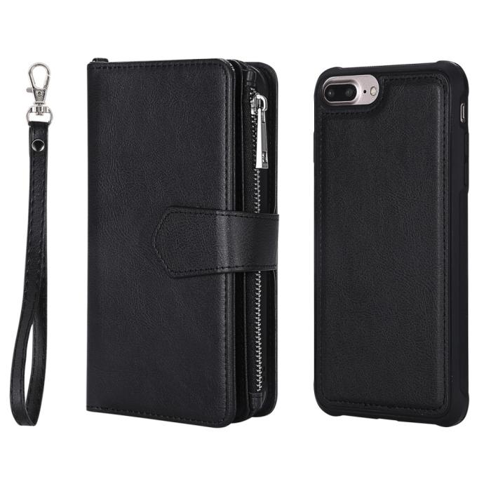 Bild 3, iPhone 6/6S/7/8 Plus - 2in1 Magnet Skal / Plånboksfodral - Svart