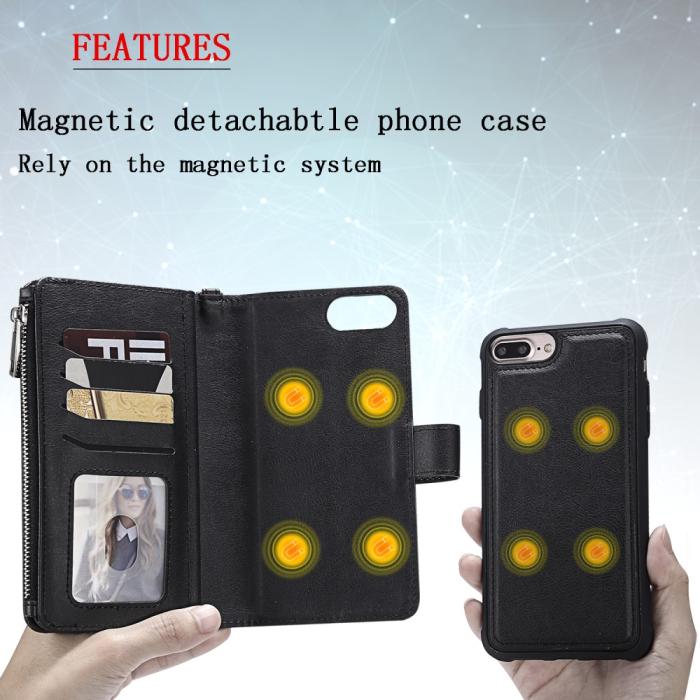 Bild 4, iPhone 6/6S/7/8 Plus - 2in1 Magnet Skal / Plånboksfodral - Svart