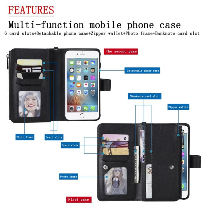Bild 5, iPhone 6/6S/7/8 Plus - 2in1 Magnet Skal / Plånboksfodral - Svart