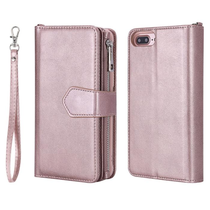 Bild 2, iPhone 6/6S/7/8 Plus - 2in1 Magnet Skal / Plånboksfodral - Roséguld