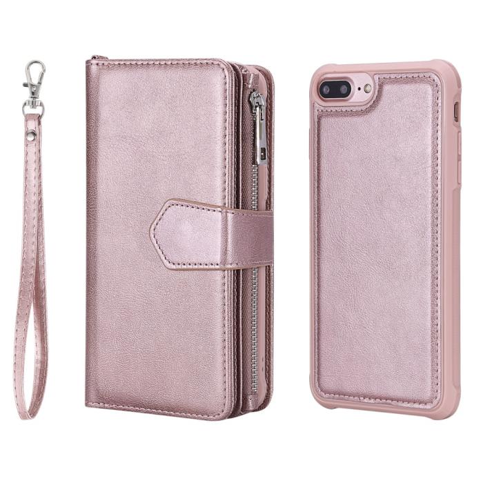 Bild 3, iPhone 6/6S/7/8 Plus - 2in1 Magnet Skal / Plånboksfodral - Roséguld