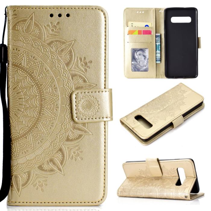 Bild 1, Samsung Galaxy S10 - Mandala Plånboksfodral - Guld