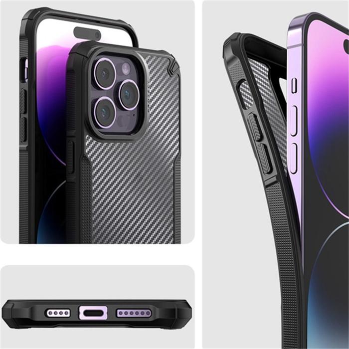 Bild 6, iPhone 16 Pro Skal Kolfiber Textur Transparent / Svart