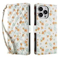 iPhone 16 Pro Fodral Rhombus L&auml;der Blommor Vit