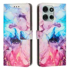 Motorola Moto G86 Power/G86 5G Fodral L&auml;der Marmor Rosa/Lila
