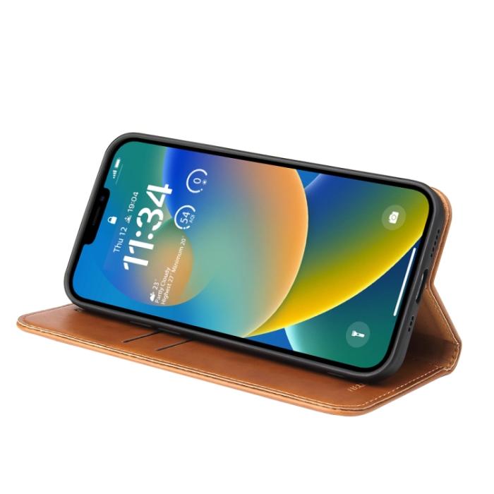 Bild 6, iPhone 14 Plus Flip Fodral Äkta Läder Brun