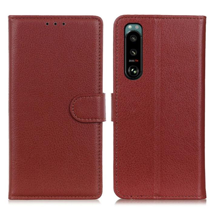 Bild 1, Sony Xperia 5 III Fodral Litchi Textur Brun