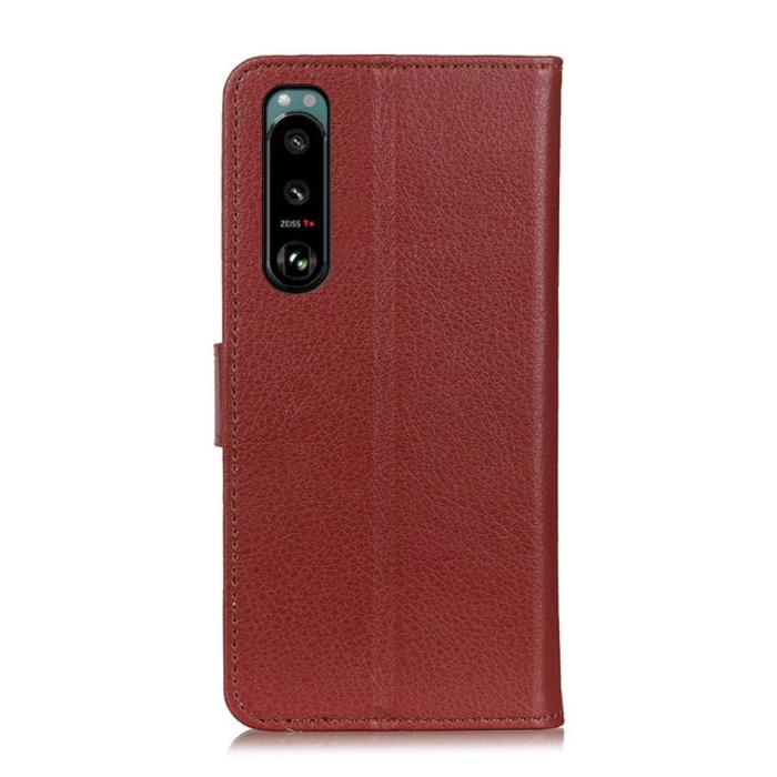 Bild 3, Sony Xperia 5 III Fodral Litchi Textur Brun
