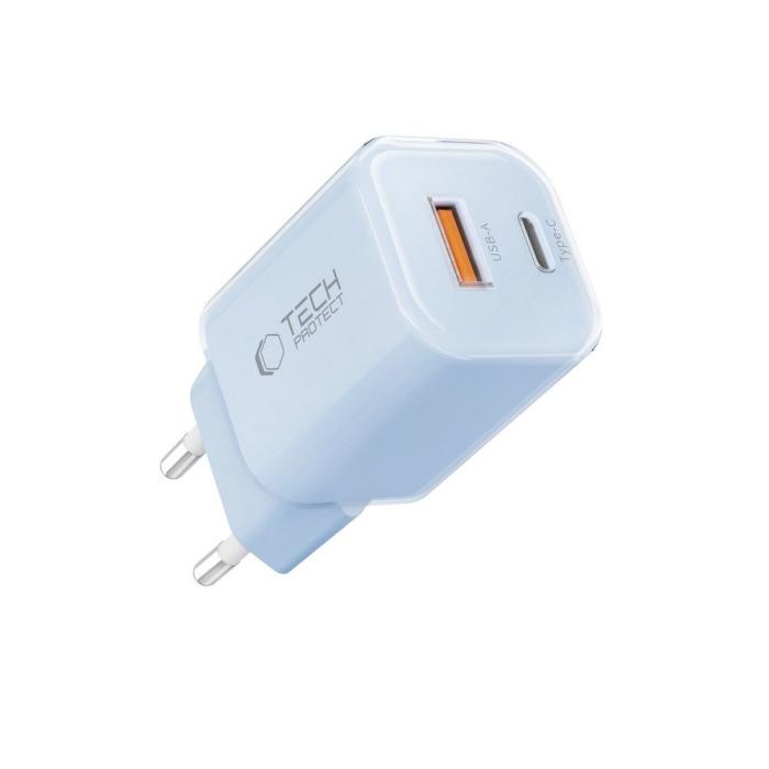 Bild 2, Tech-Protect 33W Väggladdare PD QC USB-C / USB-A Baby Blue