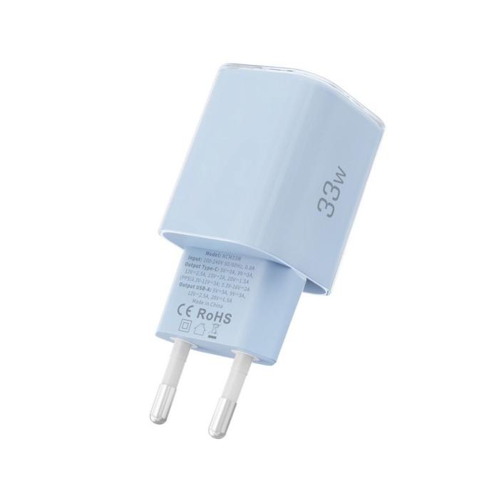 Bild 4, Tech-Protect 33W Väggladdare PD QC USB-C / USB-A Baby Blue