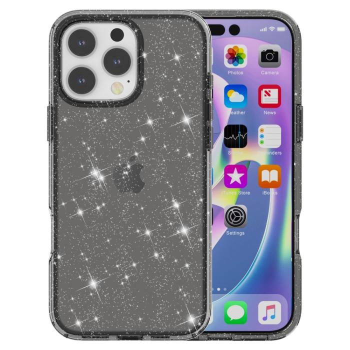 Bild 2, iPhone 16 Pro Skal Glitter Svart