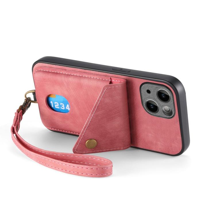 Bild 3, iPhone 15 Plus Skal Retro Läder Med Kortfack Rosa