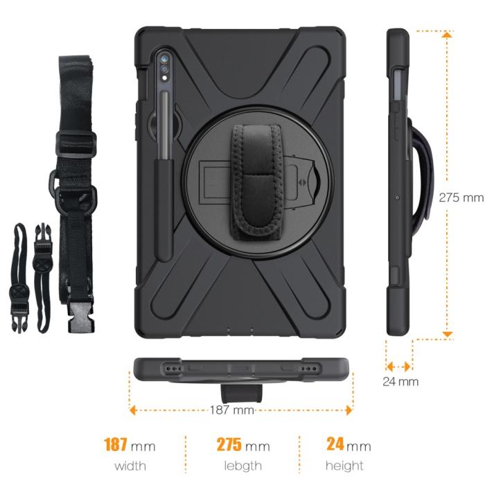 Bild 5, Galaxy Tab S8 / Tab S7 Skal 360° Hybrid Kickstand Med Strap