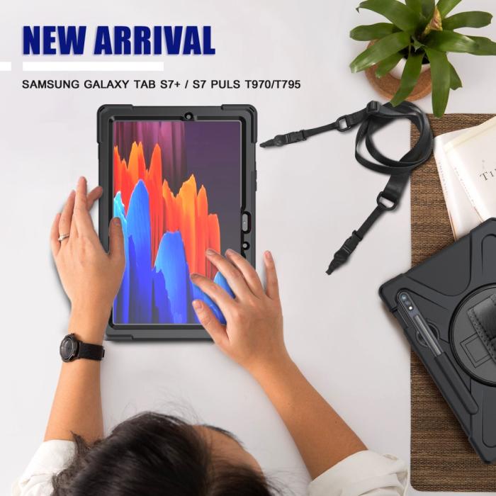 Bild 6, Galaxy Tab S8 / Tab S7 Skal 360° Hybrid Kickstand Med Strap