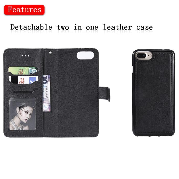 Bild 4, iPhone 6/6S/7/8 Plus - 2in1 Magnet Skal / Plånboksfodral - Svart