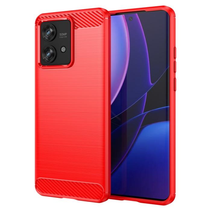 Bild 1, Motorola Edge 40 Neo 5G Skal Borstad Stål Textur Röd
