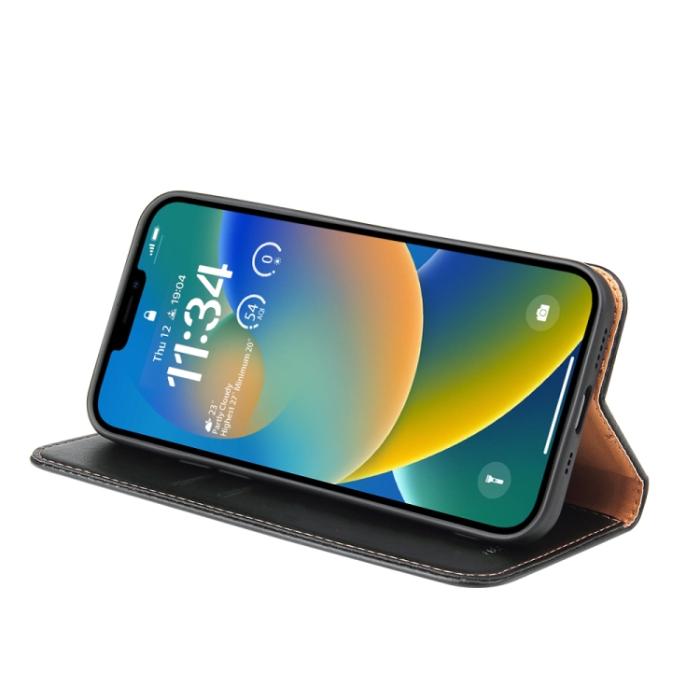 Bild 6, iPhone 14 Plus Flip Fodral Äkta Läder Svart