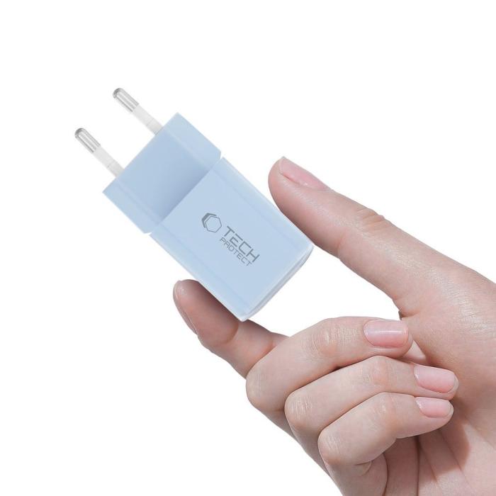 Bild 5, Tech-Protect 33W Väggladdare PD QC USB-C / USB-A Baby Blue